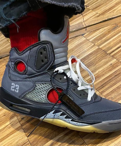 Off-White x Air Jordan 5 Spotted With Circular Windows Cut Out Jordan 5 Off White, Jordan 5 Outfit, Offwhite Jordan, Circular Windows, Jordans Retro, Balenciaga Speed Trainer, Shoe Ideas, Shoes Sneakers Jordans, Cheap Jordans