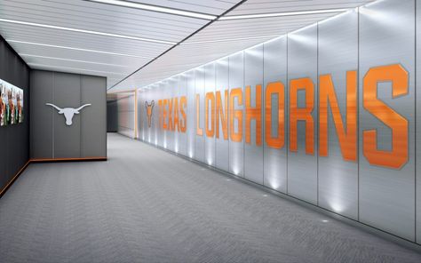 University of Texas Football unveils sleek design for Longhorn Locker Room - Sports Venue Business (SVB) Athletic Locker, Locker Room Sports, University Of Texas Football, Venue Business, Athletic Center, Locker Designs, International Architecture, Texas Football, Digital Screen