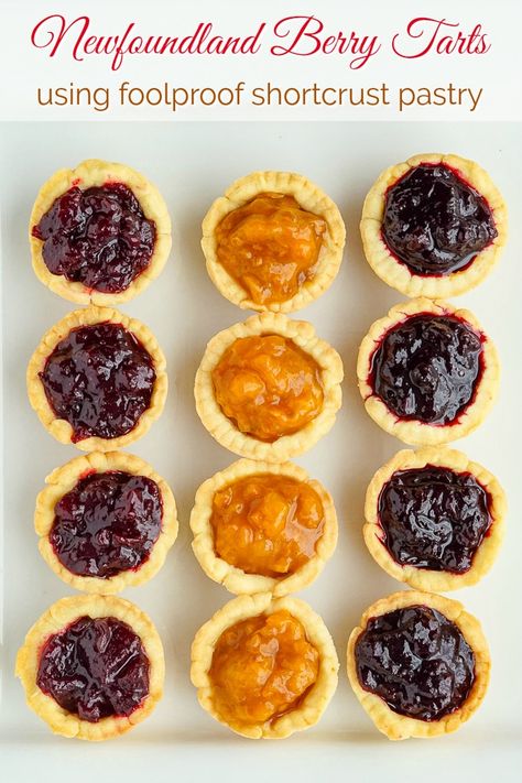 Jam tarts. A real local Newfoundland favourite, especially using local berry jams. You can use any jam you like in these gorgeous little mini tarts. #newfoundlandfood #oldfashionedrecipes #jamrecipes #oldfashionedbakng #shortcrustpastry Scandinavian Jam Tarts, Tea Foods, Berry Tarts, Canadian Recipes, Newfoundland Recipes, Mini Tarts, Pies Recipes, Jam Tarts, Rock Recipes