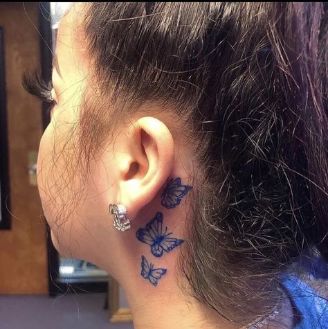 #butterfly #butterflytattoo #bluetattoo #inktober Butterfly Tattoo Behind Ear, Butterfly Neck Tattoo, Bodysuit Tattoos, Best Neck Tattoos, Small Neck Tattoos, Vintage Tattoos, Tattoo Behind Ear, Girl Neck Tattoos, Neck Tattoos Women