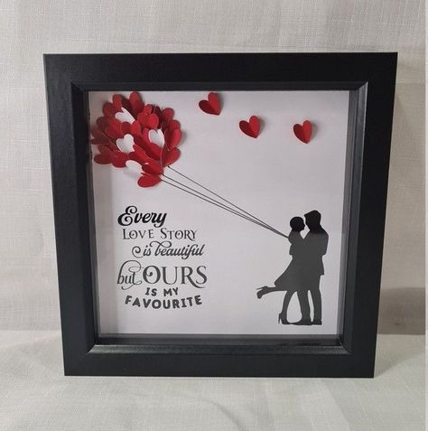 Valentines Day Shadow Box Ideas, Valentine Shadow Boxes, Valentines Shadow Box Ideas, Cricut Valentines Projects, Shadowbox Ideas, Large Paper Flowers Diy, 3d Svg Files, Shadow Box Ideas, Personalized Shadow Box