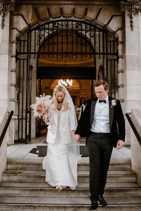 Christmas Elegance: Anna & Aaron's Belfast City Wedding Boho Gown, Belfast City, Stunning Hotels, Bridal Jumpsuit, City Hall Wedding, Princess Wedding Dress, Big Wedding, Princess Wedding, Short Wedding Dress