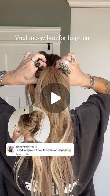 TORIE BLISS on Instagram: "My viral bun but for my LONG HAIR girlies 💛  #springhair #hairtutorial" Messy Hairdos For Long Hair, Easy Long Hair Work Hairstyles, Long Hair In Bun, Messy Buns With Claw Clips, Long Hair Quick Updo, Long Hair Messy Bun Tutorial Videos, Long Hair For Work Ideas, Easy High Updos For Long Hair, Mom Messy Bun