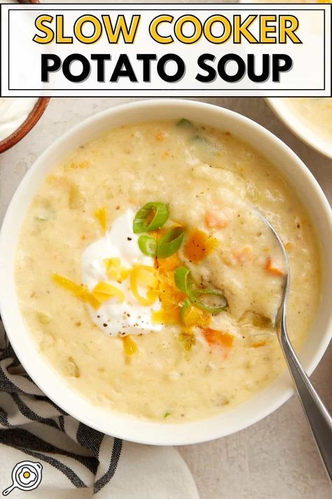 Slow Cooker Potato Soup Slow Cooker Potato, Slow Cooker Potato Soup, Slow Cooker Potatoes, Potato Soup Crock Pot, Budget Bytes, Potato Soup Recipe, Crock Pot Slow Cooker, Crockpot Recipes Slow Cooker, Slow Cooker Soup