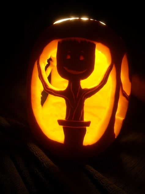 I AM GROOT Groot Pumpkin Carving, Groot Pumpkin, 3d Pumpkin Carving, Carved Pumpkins, Pumpkin Carvings, Painted Pumpkin, I Am Groot, Pumpkin Carving Templates, Pumpkin Faces