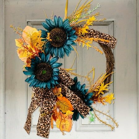 The blue sunflower wreath , decorated with leopard print ribbon and dead branch door hangings, is a unique wreath decoration Material: Wood Color: as the picture shows, (Due to the difference between different monitors, the picture may have slight color difference. please make sure you do not mind before ordering, Thank you!) Package weight: 200g Package size: 40x40x5cm,(Please allow 1-3mm error due to manual measurement. please make sure you do not mind before ordering.) Size: One Size. Pumpkins Wreaths, Fall Floral Decor, Unique Wreath, Blue Sunflower, Yellow Peonies, Basket Wreath, Window Wreath, Door Hangings, Easter Spring Wreath