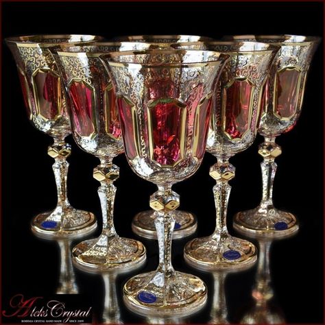 Crystal Glassware Antiques, Wine Glass Candle Holder, Wine Glass Candle, Bohemia Glass, Liqueur Glasses, Bohemia Crystal, Crystal Stemware, Crystal Wine Glasses, Bohemian Crystal