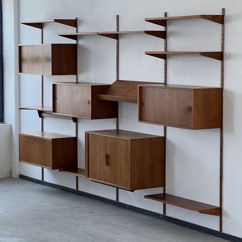 Listed on VNTG.com: Teak wall system by Kai Kristiansen for FM Møbler, Denmark 1960s | #vntg #vintage Wall Storage Unit, Clinton Hill, Kai Kristiansen, Teak Wall, Wall Systems, Wall Unit, Room Designs, Vintage Design, Living Room Designs