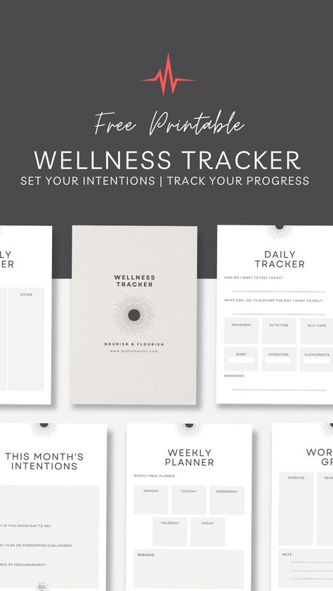 Health And Fitness Tracker, Healthy Habit Tracker Free Printable, Wellness Planner Free Printables, Fitness Printables Free, Gym Planner, Nutrition Tracker, Set Your Intentions, Free Mental Health, Track Your Progress