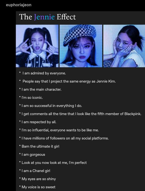 My Tumblr posts #kpop #blackpink #kim Jennie #jennie #jennie icons #affirmations #self concept #kpop icons #manifest How To Look Like Jennie Kim, Jennie Affirmations, Kpop Manifesting, Kpop Idol Manifestation, Kpop Idol Affirmation, Kpop Affirmations, Jennie Kim Quotes, Wonyoung Affirmations, Kpop Subliminal