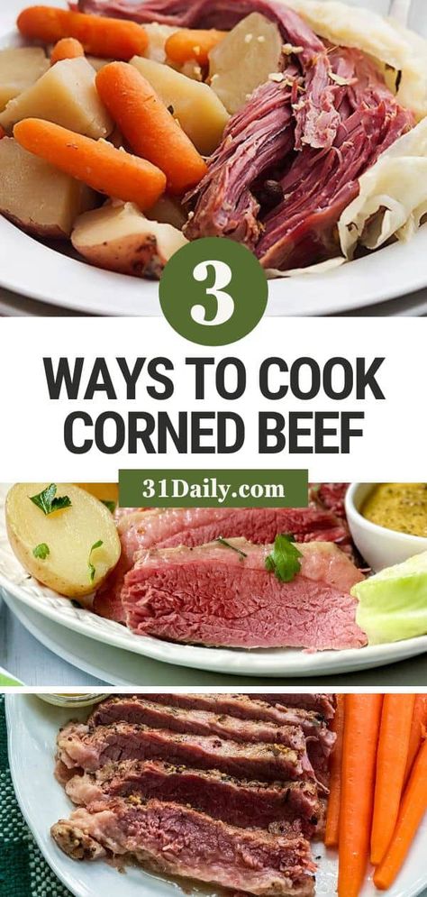 If you're cooking Corned Beef and Cabbage for St. Patrick's Day, here are three easy ways to cook your beef brisket until it's tender, juicy, and perfect! Corned Beef From Scratch, Corned Beef Recipe, Cooking Corned Beef, Slow Cooked Pulled Pork, Corned Beef Brisket, Corned Beef Recipes, Pickling Spice, Brisket Recipes, Ground Beef Casserole