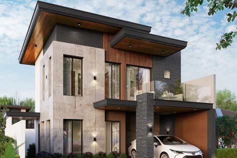 Designing Your Dream Modern Industrial 2 Storey House on 120sqm lot - JCVPM Architect 2 Storey House Design Elevation, 150sqm House Design 2 Storey, 120 Sqm House Design 2 Storey, Industrial House Facade, 3 Storey House Design Modern, Two Storey Modern House Design, 2 Storey Residential House, Modern Two Storey House Design, 2 Storey Modern House