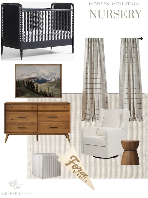 Mcgee Nursery Wallpaper, Vintage White Crib Nursery Ideas, Polo Inspired Nursery, Non Traditional Nursery Ideas, Grey And Tan Nursery, Modern Mountain Nursery, Studio Mcgee Nursery Ideas, Boy Nursery With Black Crib, Earthy Boy Nursery