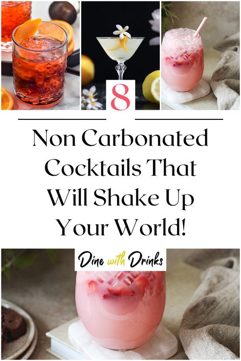 Collage of 4 non carbonated cocktails. Non Carbonated Cocktails, Non Carbonated Mock Tails, Non Carbonated Alcoholic Drinks, Low Sugar Mixed Drinks, Carbonated Cocktails, Fruity Vodka Drinks, Alcoholic Drinks Vodka, Sweet Alcoholic Drinks, Vodka Mixed Drinks