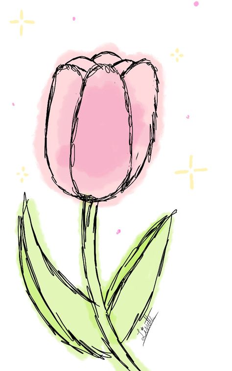 Cute Easy Drawings Kawaii, Simple Drawing Flowers, Simple Flower Drawing Aesthetic, Tulip Drawing Easy, Tulip Bouquet Drawing, Tulips Drawing Aesthetic, Lily Drawing Simple, Flower Drawings Simple, Flowers Drawing Easy