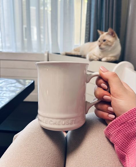 #lecreuset #mug #white #tiktok #pink #cat #whitecat #aesthetic #tumblr #pinknails #nailinspo #fall #winter #autumn #pants #fashion #loungeset #sweater #breakfast #morning #tea #coffee #le #creuset #inspo #homedecor #interior #holidays #mugset #kitchen #diningroom #kitten #curtains #decor #apartment Le Creuset Aesthetic, Le Creuset Mug, Le Creuset Pink, Le Creuset Mugs, Autumn Pants, Curtains Decor, Aesthetic Tumblr, Morning Tea, Pink Cat