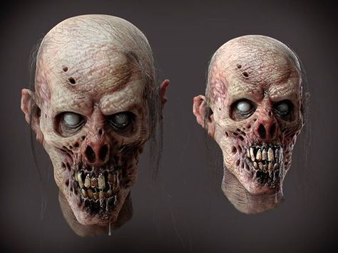 3D Zombie head Zombie Reference, Folio Layout, Prosthetic Design, Zombie Pics, Mask Reference, 3d Creature, Creepy Halloween Costumes, Zombie Mask, Zombie Head