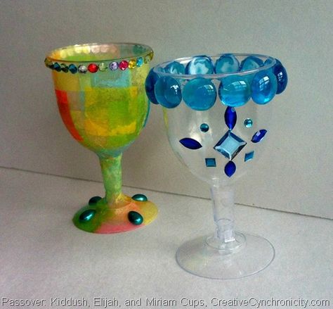 Make your own Kiddush, Elijah, and Miriam Cups for Passover, CreativeCynchronicity.com Shabbat Crafts, Pesach Crafts, Passover Celebration, Passover Ideas, Passover Activities, Passover Crafts, Jewish Crafts, Jewish Festivals, Hebrew School