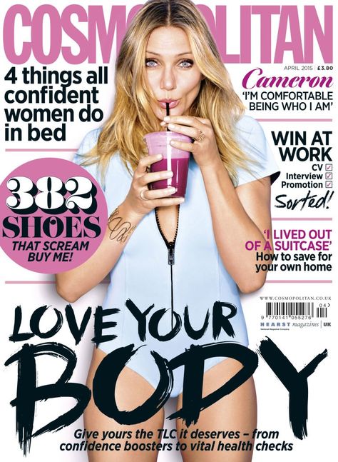 Cameron Diaz graces the April 2015 cover of Cosmopolitan UK, wearing a blue bodysuit. Chris Noth, Love Magazine, Cosmopolitan Magazine, Fashion Magazine Cover, Perez Hilton, Cool Magazine, The Body Book, Cameron Diaz, A Magazine