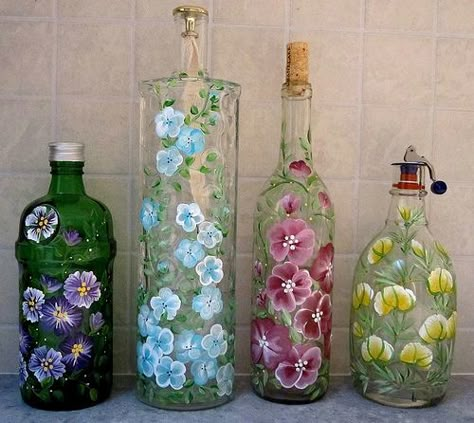 hand painted wine bottles | Recent Photos The Commons Getty Collection Galleries World Map App ... Painted Glass Bottles, Hand Painted Wine Bottles, Hand Painted Bottles, Glass Painting Designs, Diy Glass Bottle Crafts, Glass Bottles Art, Wine Bottle Art, Wine Bottle Diy Crafts, Painted Wine Bottles