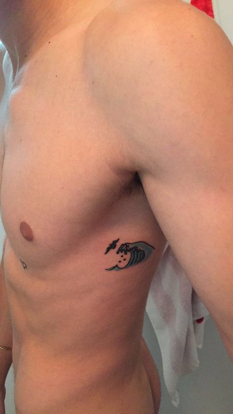 little wave tattoo, upper rib Little Wave Tattoo, Wave Tattoo, Waves Tattoo, My Tattoos, Hopeless Romantic, Fish Tattoos, I Tattoo, Jesus Fish Tattoo, Tattoos For Guys