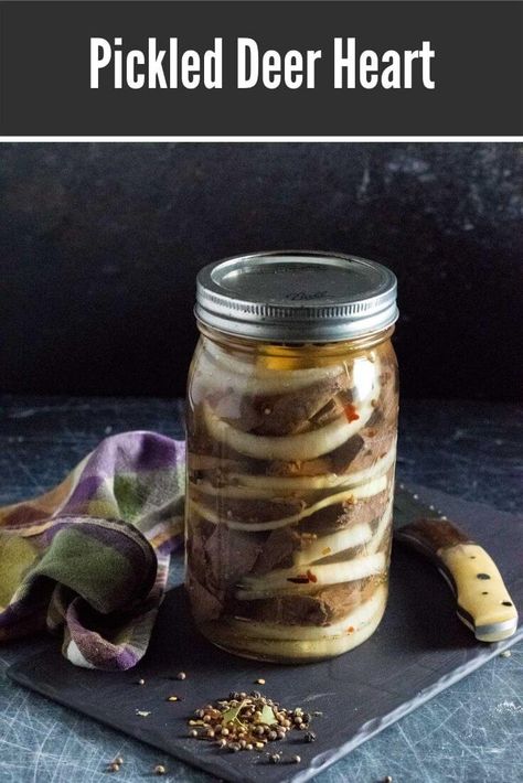 Pickled deer heart. Deer Heart Recipe, Beef Heart Recipe, Pickled Meat, Deer Heart, Deer Recipes, Deer Meat Recipes, Deer Meat, Pickling Spice, Game Recipes