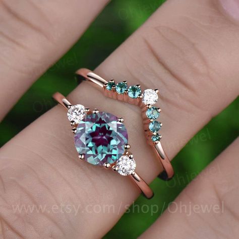 Gemstone Engagement Ring Set, Engagement Rings With Other Stones, Engagement Rings With Color Accents, Unique Engagement Ring Sets, Three Band Wedding Ring Set, Stacking Engagement Rings, Colorful Wedding Rings, 3 Ring Wedding Set, Engagement Rings Color