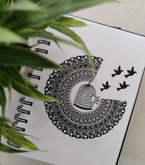 Mandala Book Tattoo, Birds Mandala Art, Freedom Doodle, Hard Mandala Art, Freedom Drawing Ideas, Bird Mandala Art, Mandala Art Unique Designs, Mandala Art Ideas Creative, Unique Mandala Drawing