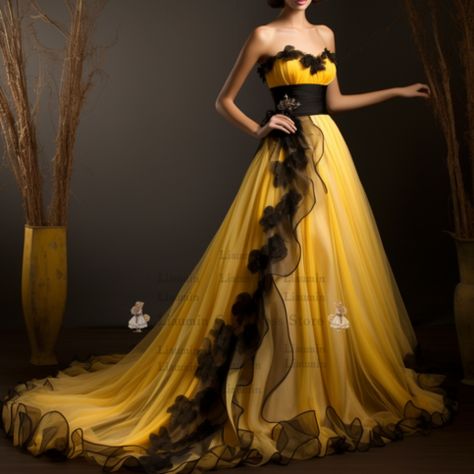 Black And Yellow Dress, Steampunk Dress, Prom Dresses Yellow, Prom Dresses With Sleeves, Yellow And Black, Black And Yellow, Dress Formal, Fancy Outfits, Hornet