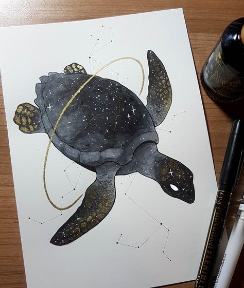 @Kinschi_Draws: #inktober Day 6! A starry Turtle #inktober2018 Space Turtle Tattoo, Constellation Animals, Space Turtle, Illustration Stars, Turtle Illustration, Art Turtle, Galaxy Art, Amazing Drawings, Day 6