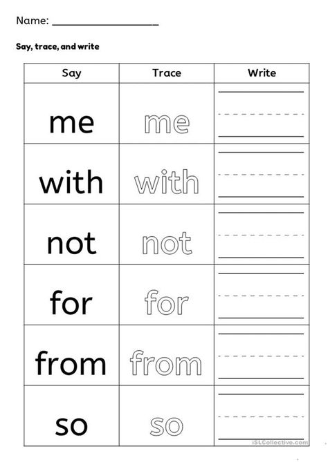 Fry Sight Words 1 (Part 3) - English ESL Worksheets for distance learning and physical classrooms Site Words Kindergarten, Kindergarten Sight Word Worksheets, 1st Grade Sight Words, Word Tracing, Asd Classroom, Reading Kindergarten, Special Needs Teacher, Back To School Worksheets, Fry Sight Words