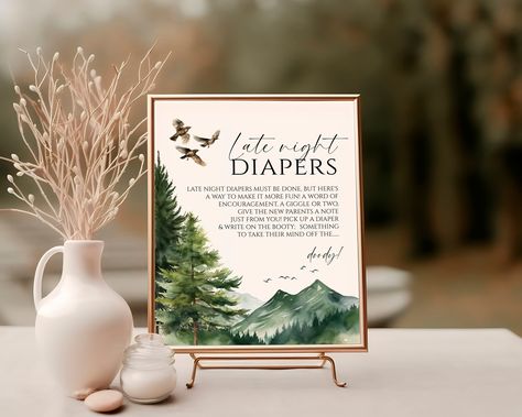 Adventure Baby Late Night Diapers Sign, EDITABLE Printable Woodland Forest Theme with Birds and Greenery Diapers Thoughts Game Template Late Night Diapers Sign, Adventure Baby, Game Template, Forest Theme, Woodland Forest, Shower Games, New Parents, Baby Shower Games, Words Of Encouragement