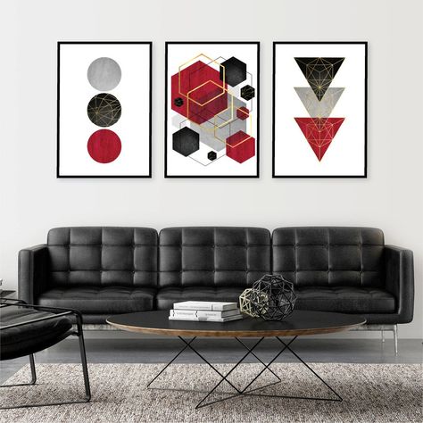 Maroon Walls, Burgundy Walls, Trio Matching, Ideas Cuadros, Geometric Printable, Wall Frame Set, Room Wall Painting, Barn Quilt Designs, Grey Painting