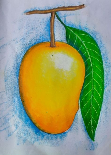 Colour Shading Drawing Easy, Mango Oil Pastel Drawing, Summer Fruits Drawing, Drawing Fruits For Kids, Realistic Fruit Drawing, Oil Pastel Shading, Fruits Drawing For Kids, Fruit Drawing For Kids, Vegetables Sketch