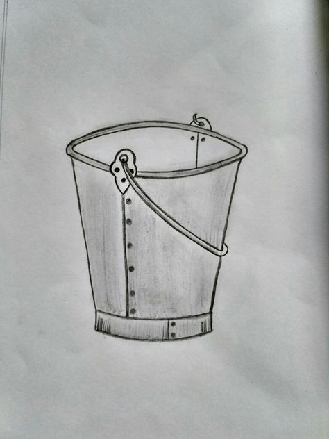 Bucket sketch Bucket Drawing Sketch, Bucket Tattoo, Bucket Drawing, Project Drawing, Bucket Of Water, Beach Drawing, Water Drawing, Pencil Shading, Water Bucket