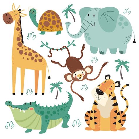 Giraffe Vector Illustration, Safari Animal Illustration, Jungle Animal Drawings, Jungle Animals Drawing, Cartoon Animals Drawing, Jungle Animals Illustration, Cute Animals Illustration, Safari Illustration, Animal Cartoon Illustration