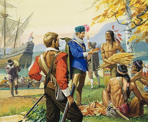 During his explorations, Henry Hudson often took the opportunity to trade with local people. He found the Indians always ready to barter, as they were when he sailed into the Hudson River. Severino Baraldi, Henry Hudson, American Fine Art, Learn History, History Images, History Pictures, Hudson River, Military History, Digital Image