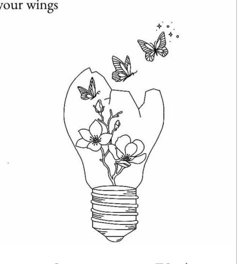 Lightbulb Butterfly Tattoo, Lightbulb With Flowers Inside Tattoo, Broken Lightbulb With Flowers, Butterfly Tattoo Stencil, Possible Tattoo, Light Tattoo, Bottle Tattoo, Plant Tattoo, Tattoo Stencil