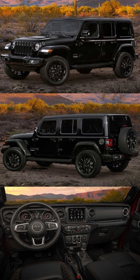 Black Jeep Wrangler High Altitude, Jeep Types, Luxury Jeep Wrangler, Blacked Out Jeep Wrangler, Jeep Wrangler High Altitude, Cool Jeeps Wrangler, Jeep Wrangler Aesthetic, All Black Jeep, Luxury Jeep