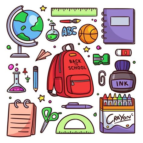 Hand drawn back to school background | Free Vector #Freepik #freevector #background #school #books #education Diy Projects For School, Back To School Background, Back To School Wallpaper, School Wallpaper, Background School, School Background, Doodle Art Flowers, School Badges, Homemade Stickers