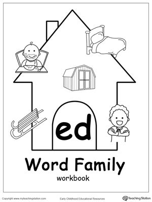 ED Word Family Workbook for Kindergarten: Use our ED Word Family Workbook to help your child develop a wide range of skills including phonics, reading, writing, drawing, coloring, thinking skills, sorting, and more. The ED Word Family Workbook includes several engaging printable worksheets. Ed Word Family, Ap Word Family, Child Development Psychology, Family Activities Kindergarten, Kindergarten Word Families, Alphabet Activities Kindergarten, Word Family Activities, Cvc Words Kindergarten, Cvc Word Activities