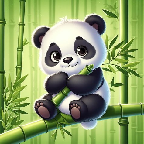 Panda Painting Ideas, Panda On Bamboo, Cute Panda Art, Logo Panda, Unique Animal Tattoos, Best Friend Sketches, Cute Panda Drawing, Panda Craft, Cute Panda Cartoon