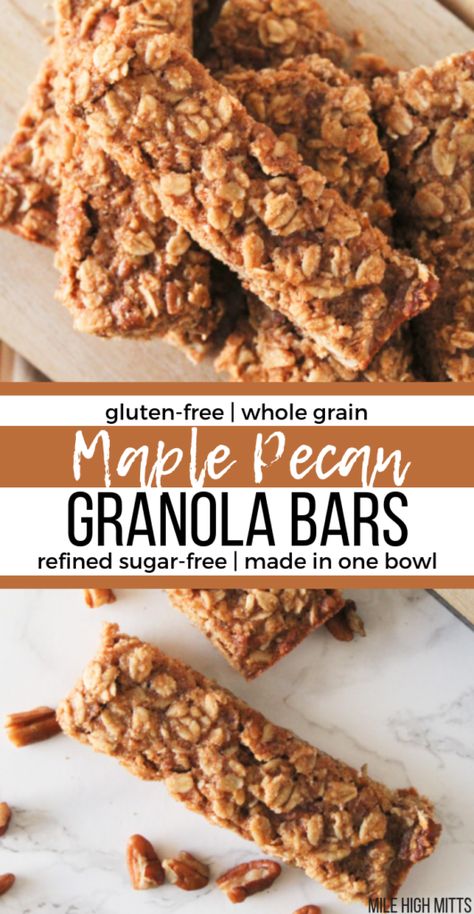 Sugar Free Granola Bars, Maple Pecan Granola, Granola Homemade, Sugar Free Granola, Pecan Granola, No Bake Granola Bars, Healthy Granola Bars, Baked Granola, Granola Recipe Bars