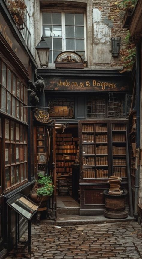 Bookstore Dark Academia, Beautiful Bookstore Aesthetic, Fantasy Bookstore Aesthetic, Victorian Shop Aesthetic, The Lost Bookshop Aesthetic, Old Bookstore Aesthetic Vintage, Old Bookshop Aesthetic, Old Library Exterior, Cozy Bookstore Interior