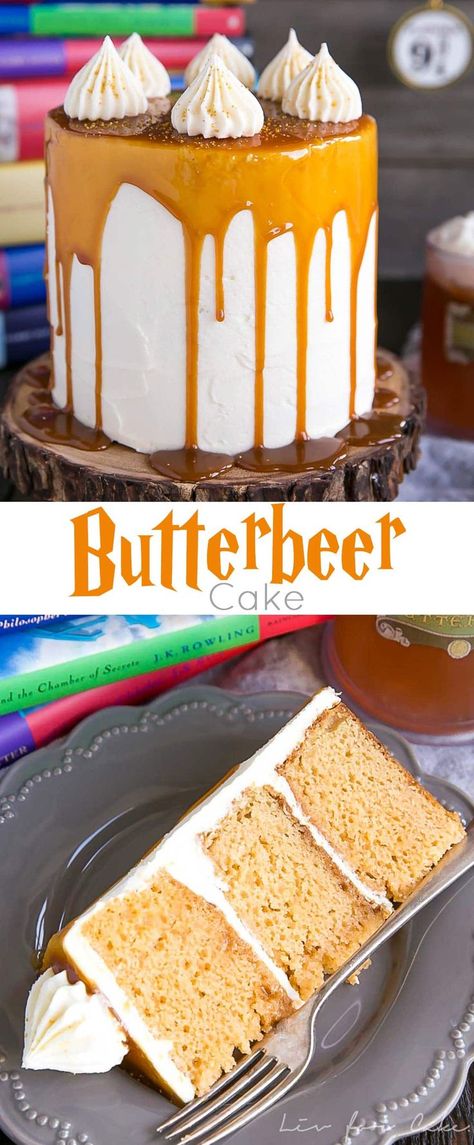 Butterbeer Cake, Harry Potter Food Ideas, Butterscotch Cake, Harry Potter Food, Festa Harry Potter, Harry Potter Cake, Classic Cake, Cream Soda, Cake Frosting