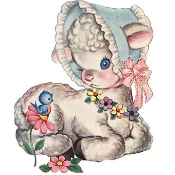 "Coquette Vintage Sheep " Sticker for Sale by Pixiedrop | Redbubble Lamb Drawing, Sheep Drawing, Cute Lamb, Vintage Birthday Cards, Baby Lamb, Vintage Bunny, Vintage Kitsch, Design Studios, Vintage Birthday