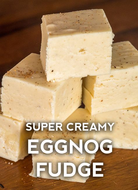 Custard Cream Squares, Eggnog Fudge, Creamy Eggnog, Homemade Fudge Recipes, Custard Cream, Fudge Recipes Easy, Eggnog Recipe, Egg Nog, Homemade Fudge