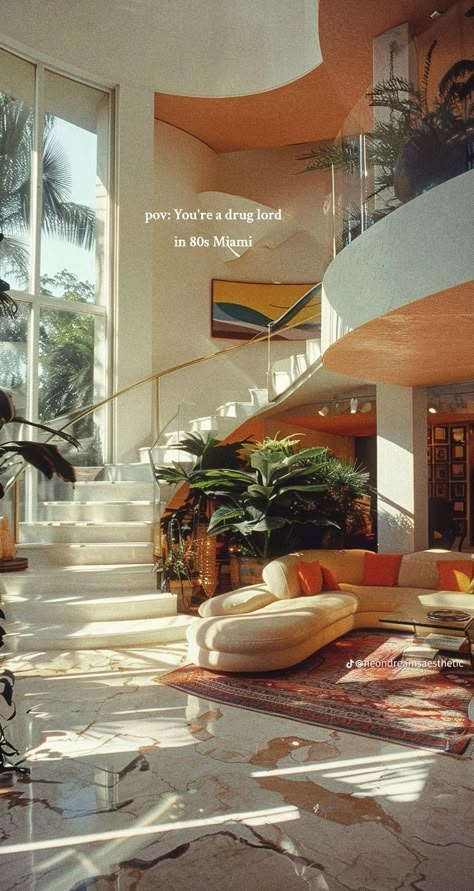 80s Home Aesthetic, Bali Interior Design, Miami House, 80s Interior Design, 80s House, Miami Decor, Miami Interiors, Glam House, Miami Interior Design