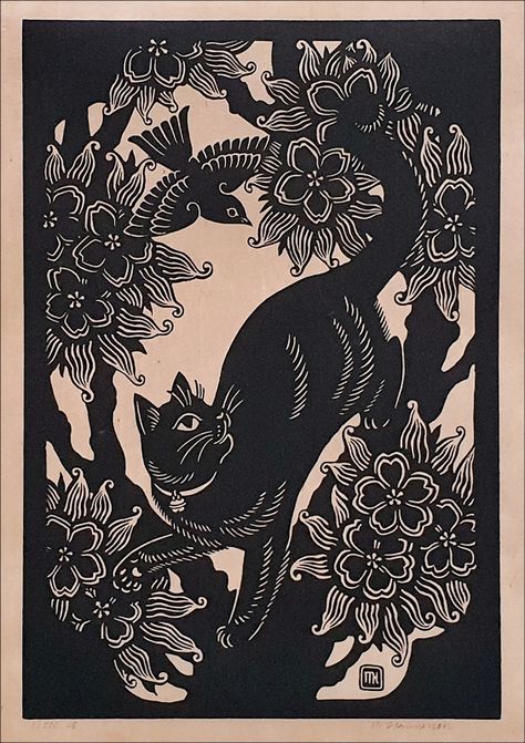 Lino Art, The Black Cat, Linocut Art, Black Cat Art, Arte Inspo, Cats Illustration, Lino Print, Linoleum, Linocut Prints