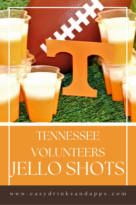 Are you ready for the start of the NCAA College Football season? I am! How would you like to be the hit of the next tailgate party? These Jello Shots are what every TRUE Tennessee Volunteers fan needs to try! Make them in team colors and choose from 9 different fall flavors! You’ll ROCK! Tennessee Party Decorations, Tennessee Tailgate Food, Tennessee Vols Tailgate Food, Tennessee Vols Tailgate, Tennessee Football Party, Tailgate Party Food Ideas, Utk Graduation, Tennessee Tailgate, Football Party Desserts